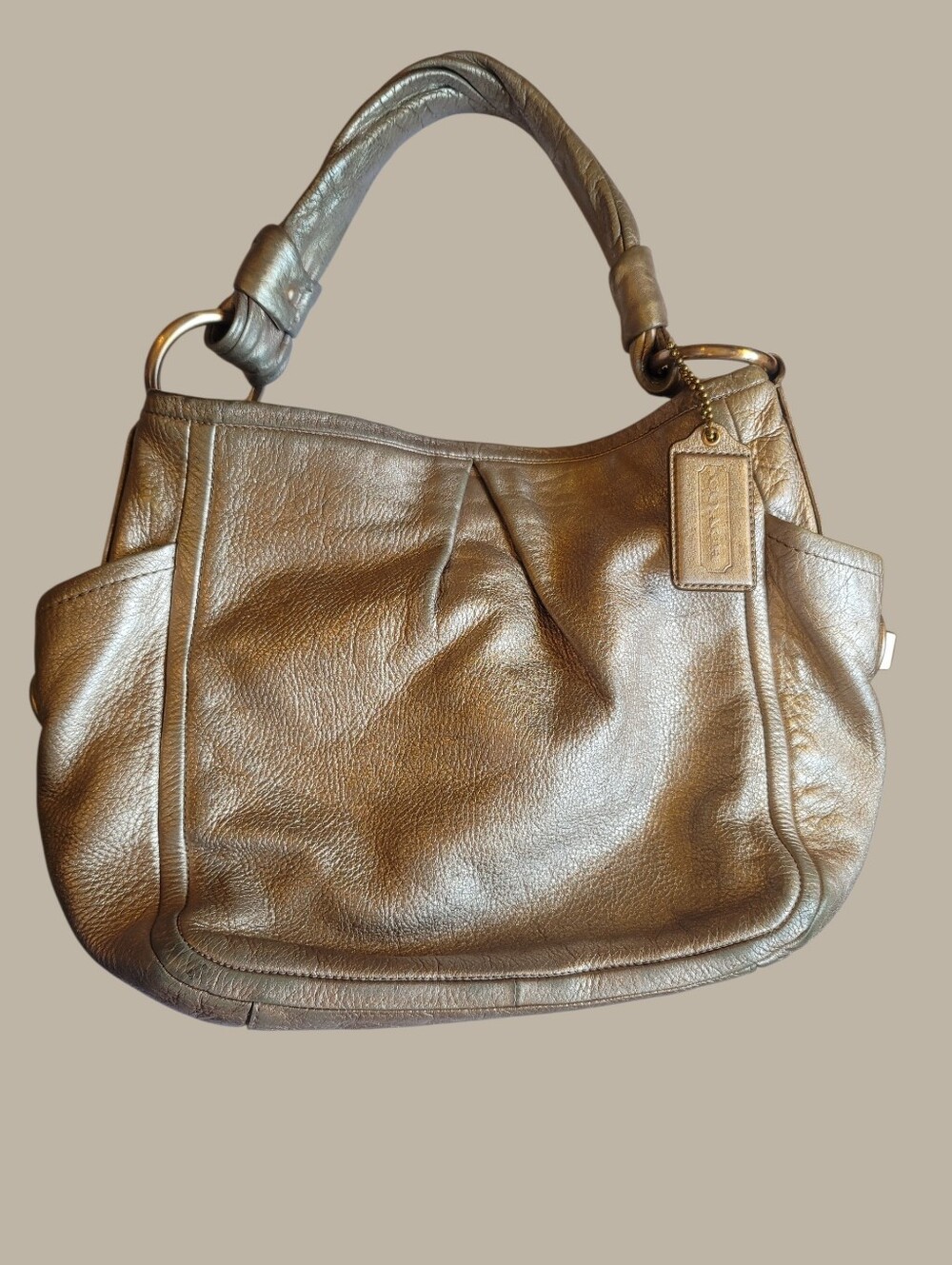 Coach Metallic Rose Gold Leather Shoulder Bag